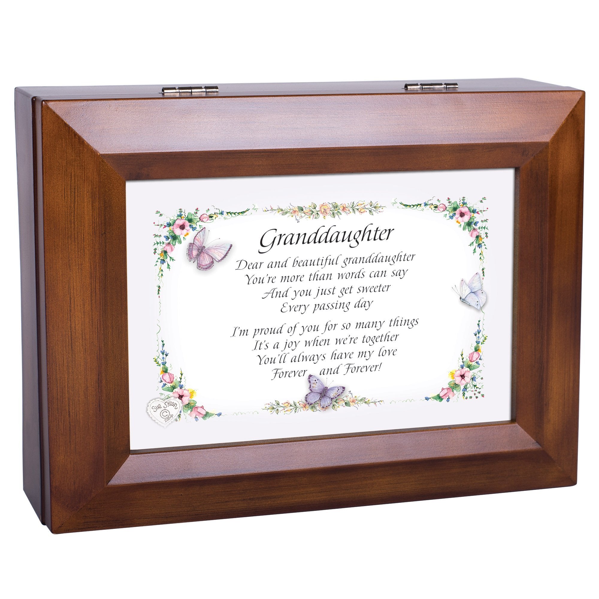 Cottage Garden Dear and Beautiful Granddaughter Dark Wood Finish Jewelry Music Box - Plays Tune You are My Sunshine