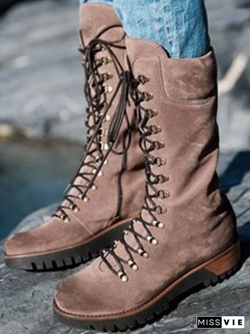 Retro Suede Zipper Martin Combat Boots