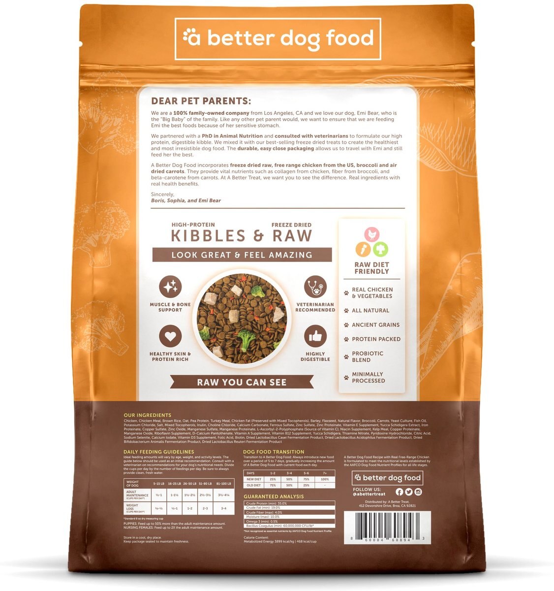 A Better Dog Food Chicken Dog Freeze Dried Food， 4-lb bag