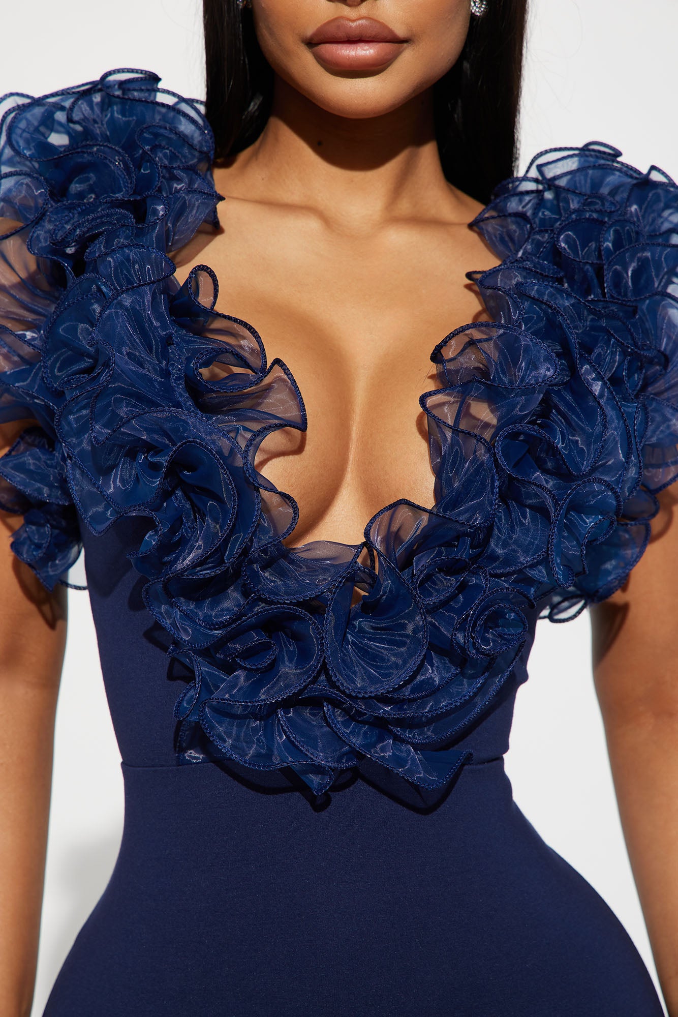 Angelica Ruffle Midi Dress - Navy