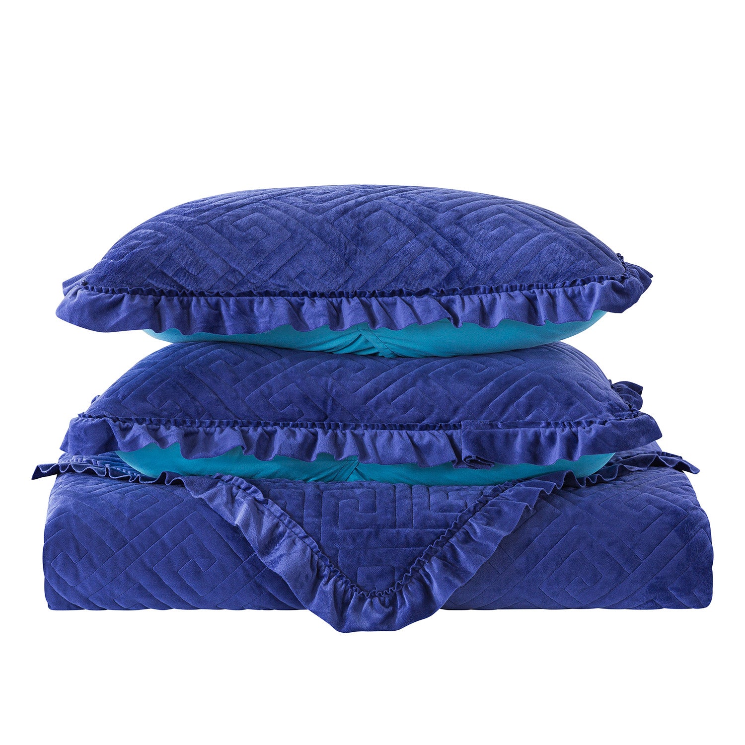 JML 3 Piece Velvet Quilt Set with 2 Shams， Soft Quilted Bedspread Coverlet， Queen， Navy