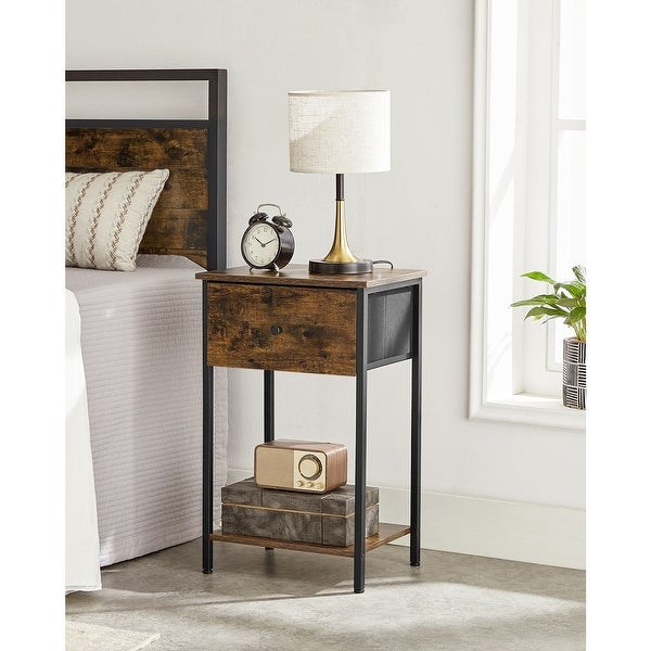 Nightstands with Fabric Drawer， Set of 2 End Tables， 24 Inch Tall Bedside Tables with Storage Shelf， for Bedroom