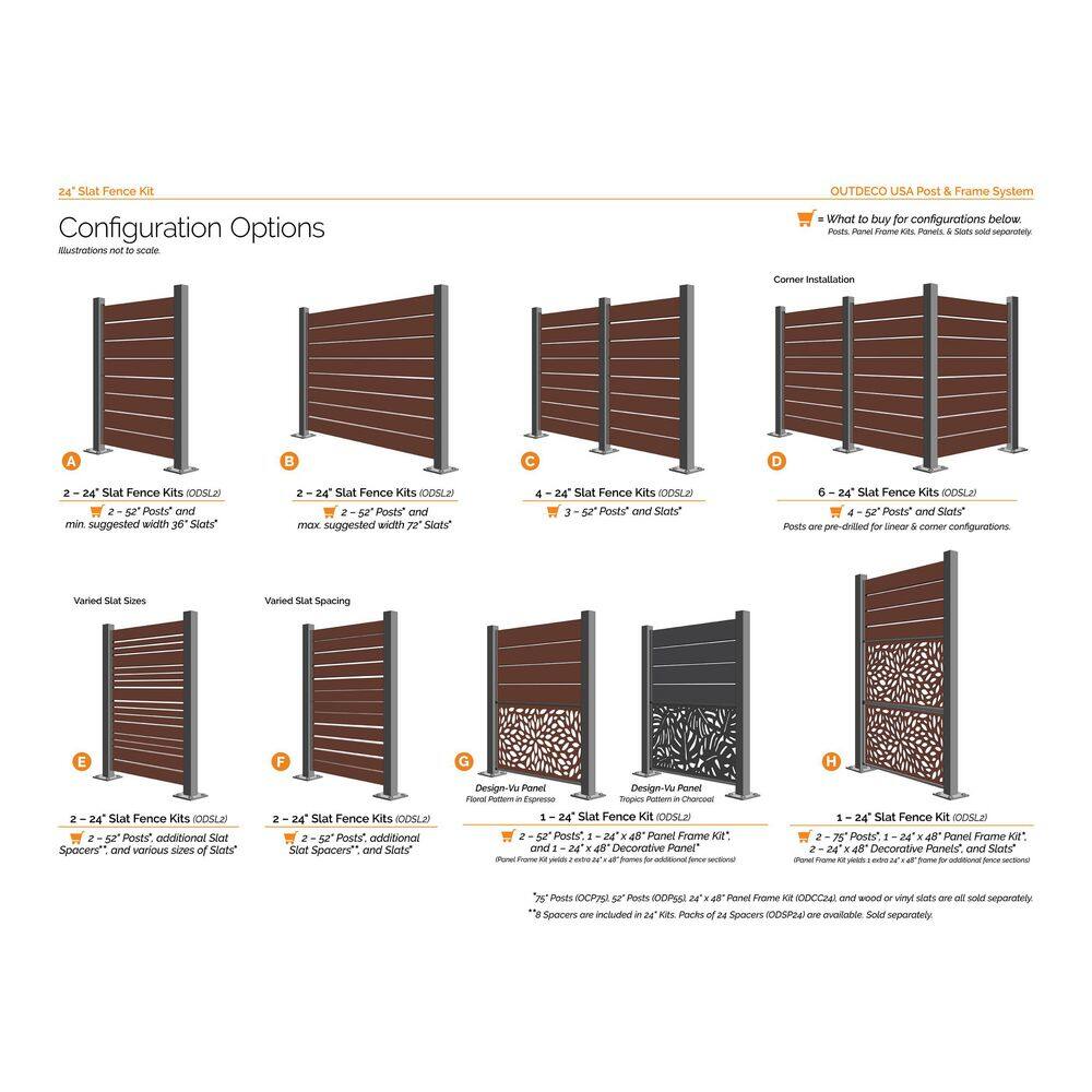 OUTDECO 24 in. Galvanized Steel Adjustable Slat Fence Frame Kit ODSL2