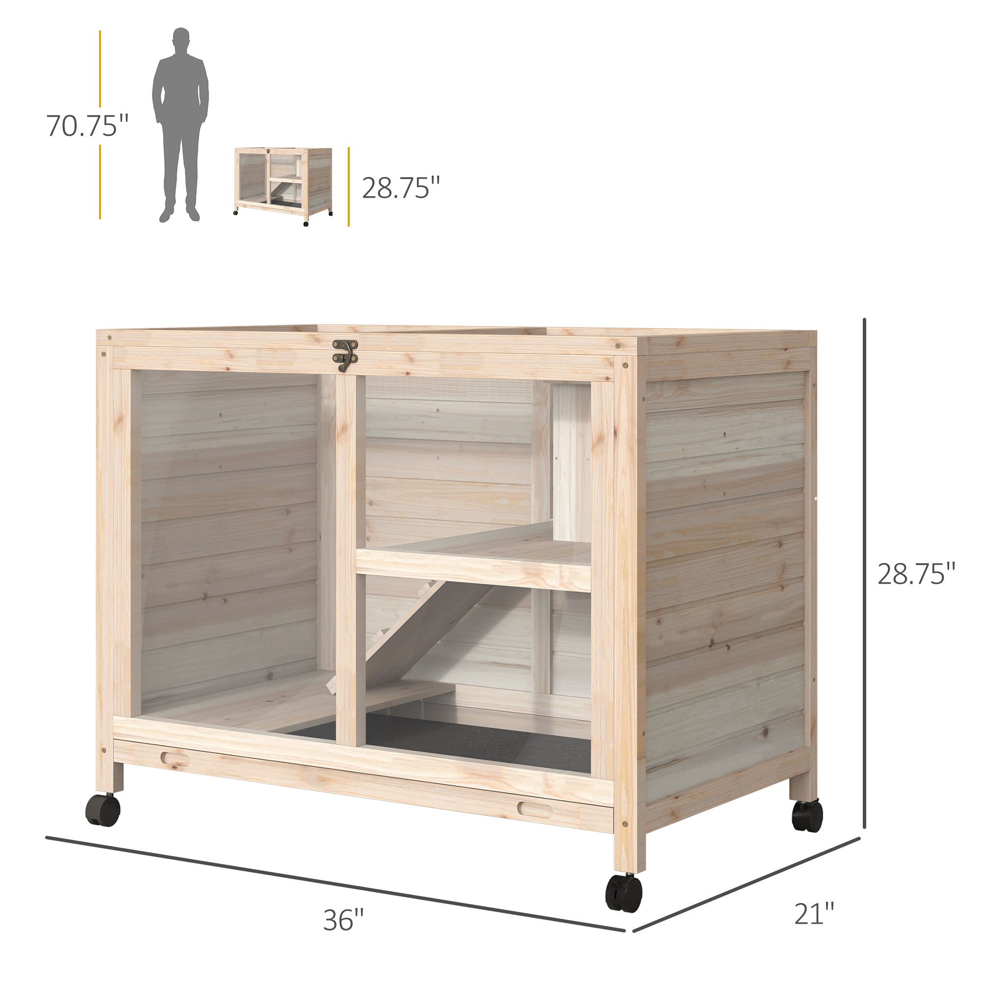 PawHut Wooden Rabbit Hutch Indoor Playpen with a Main Room for Sleeping