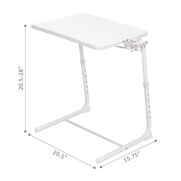 Set Of 2 Adjustable Tv Tray Table With Cup Holder， Folding Tv Dinner Table With 6 Height And 3 Tilt Angle Adjustments， White