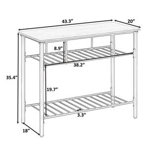 White Farmhouse Counter Height Kitchen Island Kitchen Storage Rack with Worktop and 2-Shelves LH-380