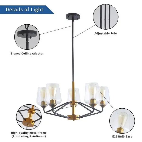 Modern Farmhouse 5-Light Iron Linear Chandelier Glass Shade Lights Shopping - The Best Deals on Chandeliers