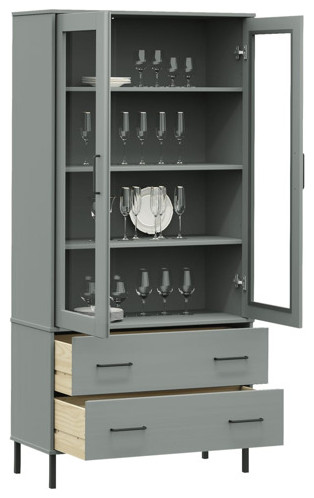 vidaXL Bookshelf Bookcase with Metal Legs Book Cabinet OSLO Brown Solid Wood   Transitional   Bookcases   by vidaXL LLC  Houzz