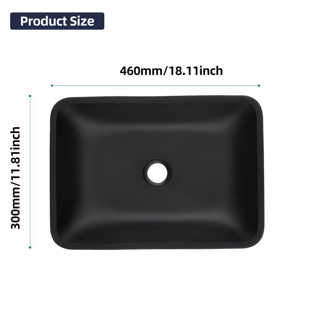 HBEZON Black Glass Rectangular Vessel Bathroom Sink RS-W928-14L-BK