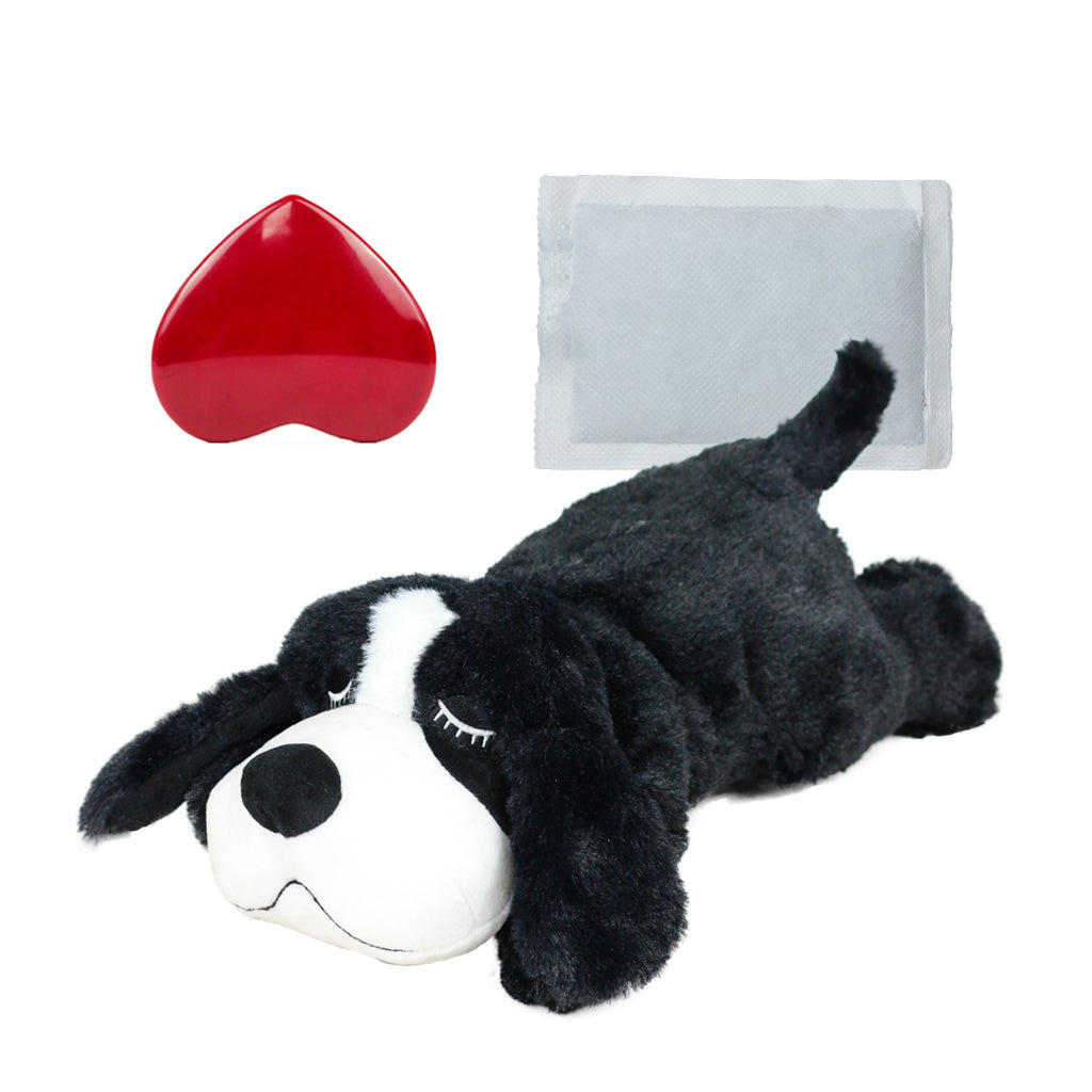 AIPINQI Doggy Heartbeat Stuffed Toy， Pet Anxiety Relief Sleep Aid Calming Toys， Black White