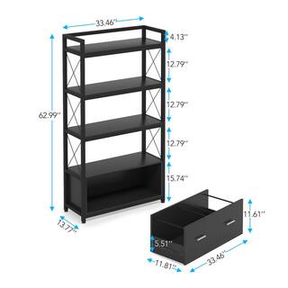 BYBLIGHT Atencio Black File Cabinet with Drawer and Open Storage Shelves Bookcase for Letter SizeA4 Size Lateral BB-C0646DT