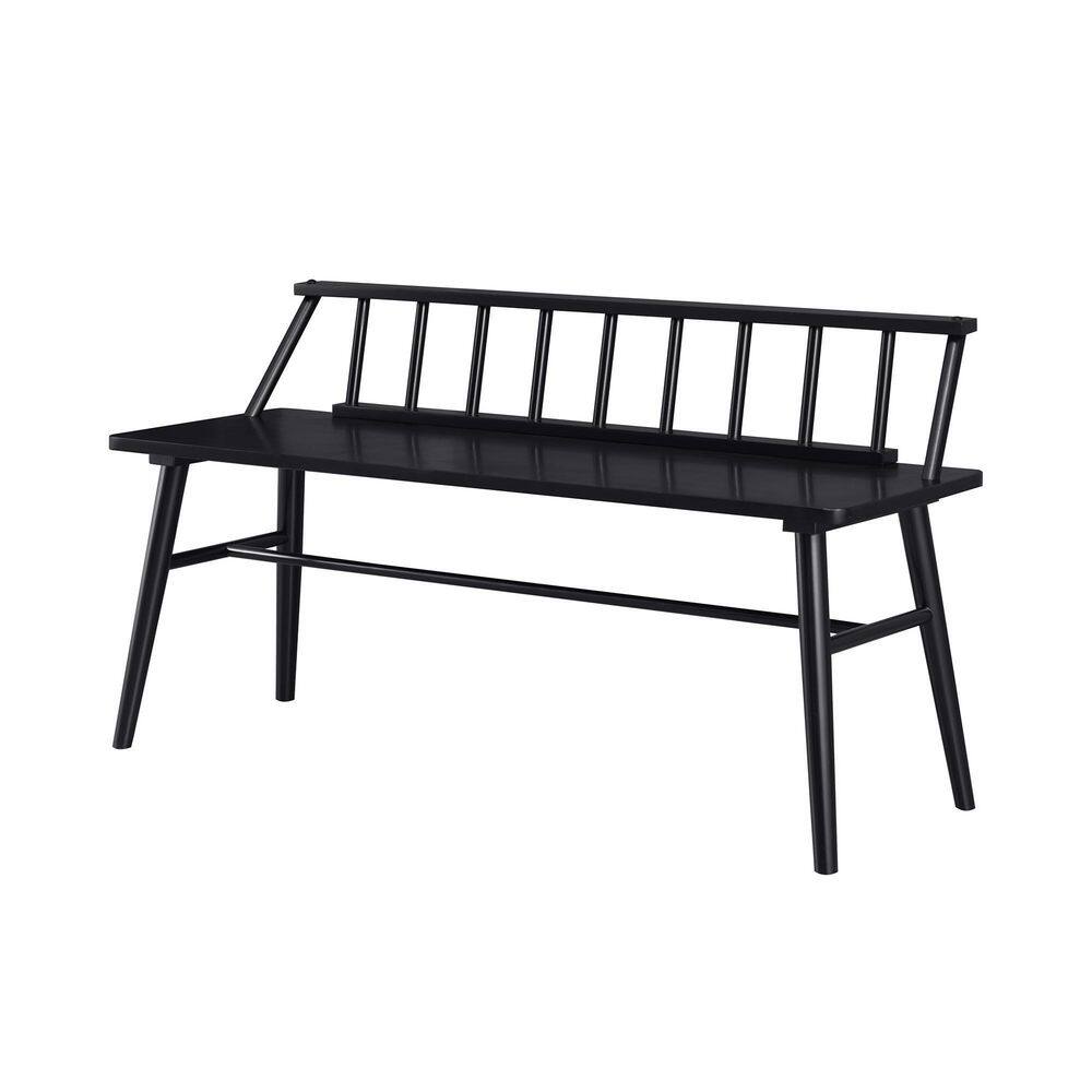 Welwick Designs Black Solid Wood Scandinavian Bench with Low Spindle Back (26 in. H x 48 in. W x 17 in. D) HD9493