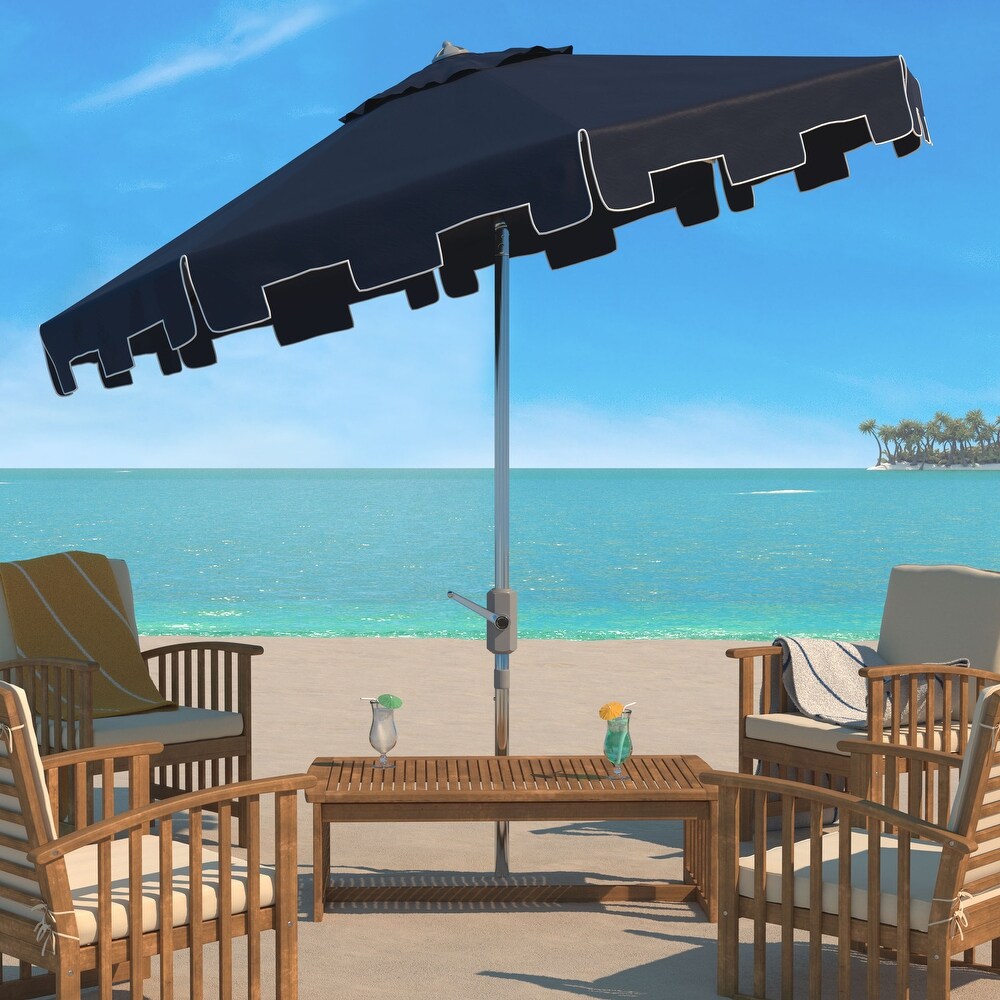 SAFAVIEH Zimmerman Aluminum Tilt and Crank 9 foot Crank Market Patio Umbrella With Flap.