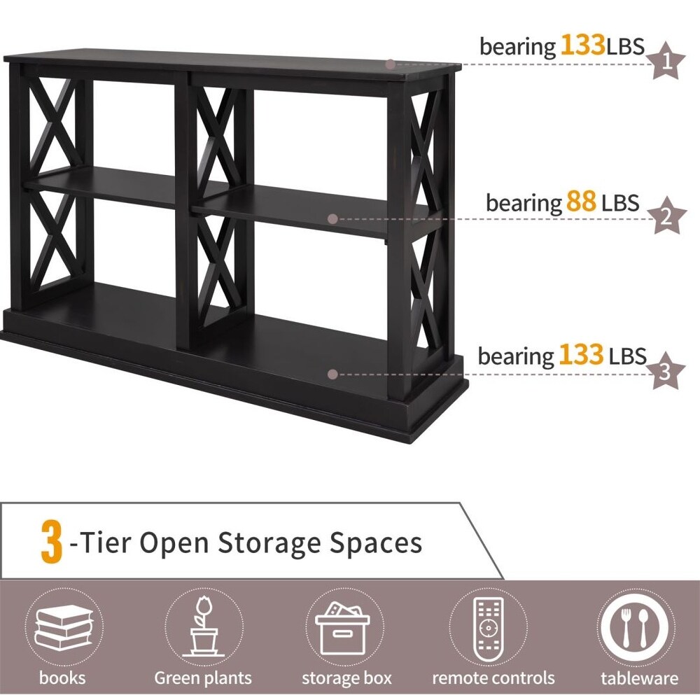 Console Table with 3 Tier Open Storage Spaces for Living Room