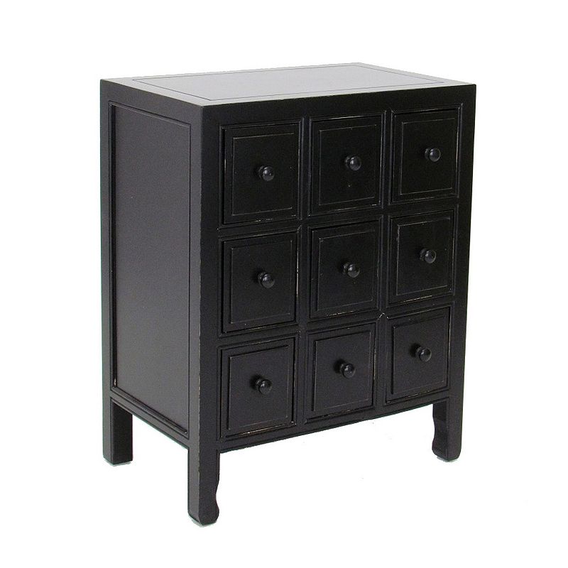 CD Chest with 9 Small Drawers and Round Knobs， Antique Black