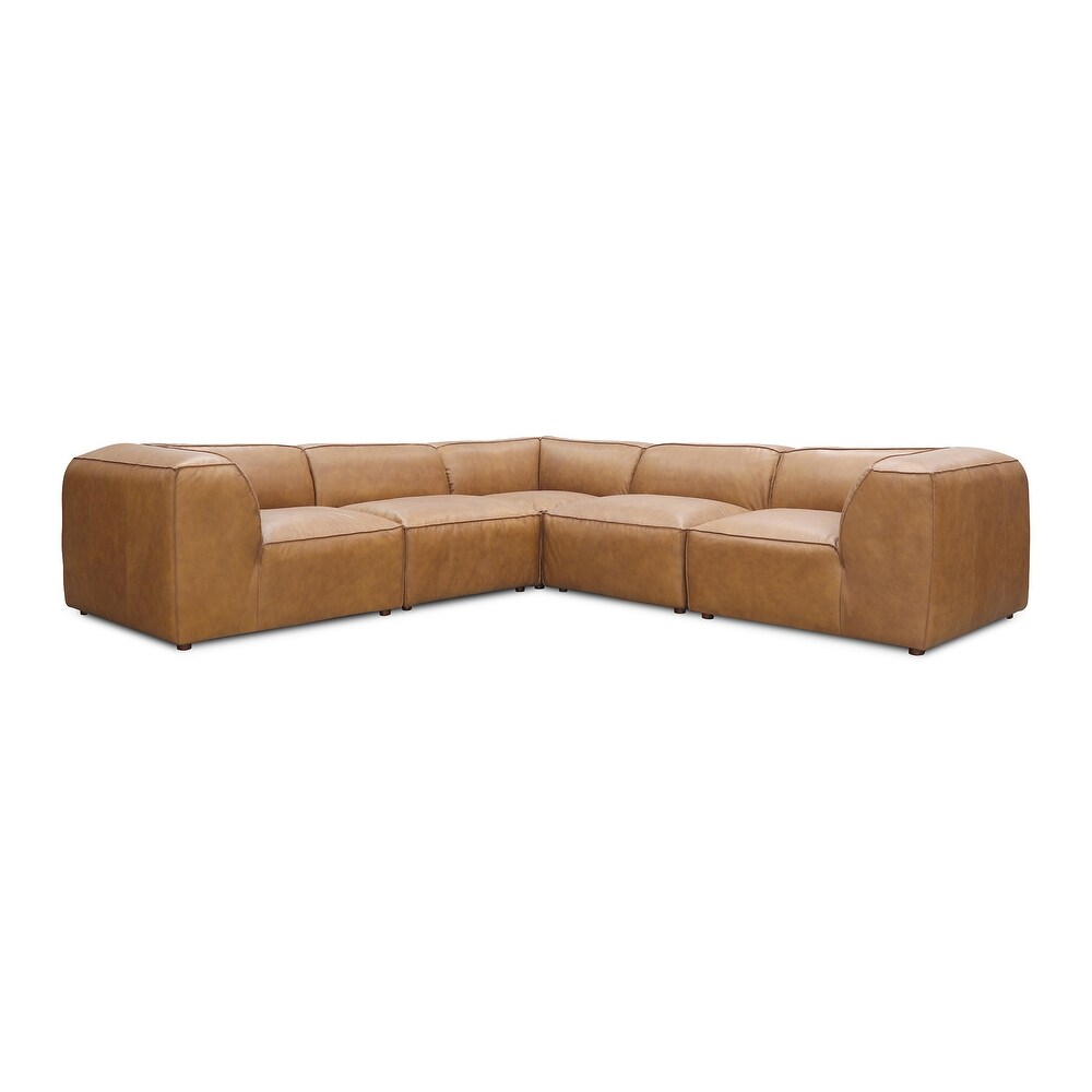 Aurelle Home Fromatta Modular Leather 5 Piece Large Corner Sectional   8' x 10'