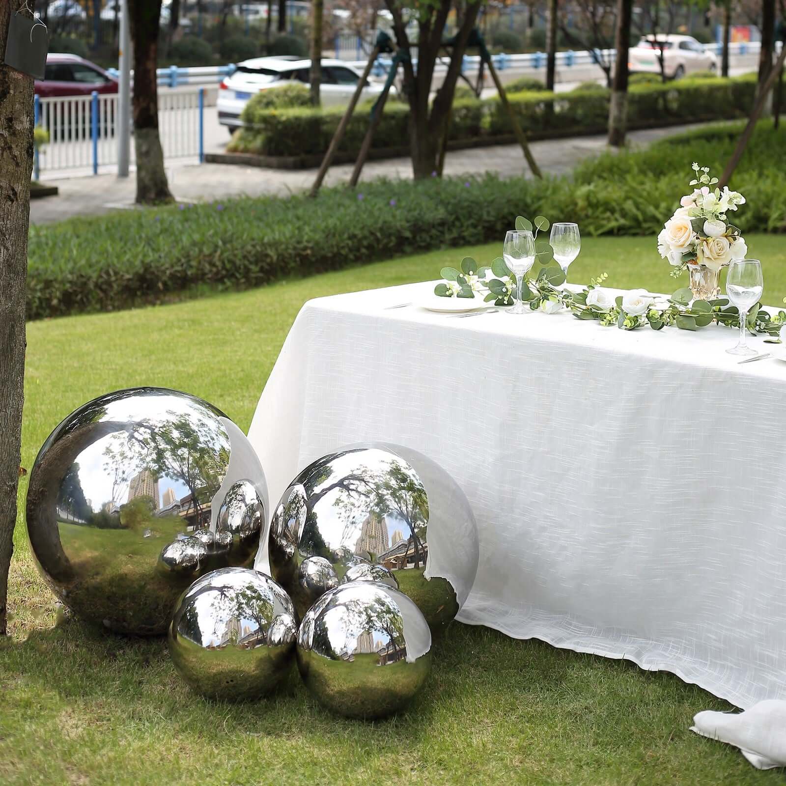 Silver Stainless Steel Gazing Globe Mirror Ball, Reflective Shiny Hollow Garden Sphere - 22