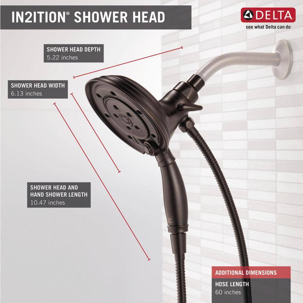 Delta In2ition 4-Spray Patterns 2.50 GPM 6.13 in. Wall Mount Dual Shower Heads in Venetian Bronze 58471-RB-PK