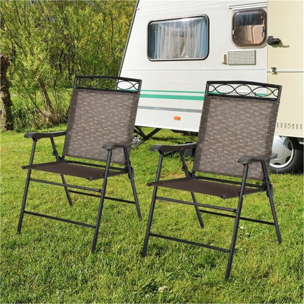 Set of 2 Patio Folding Dining Chair Set With Armrest