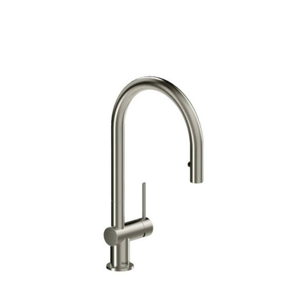 RIOBEL Azure Single Handle Pull Down Sprayer Kitchen Faucet with Gooseneck in Stainless Steel AZ101SS