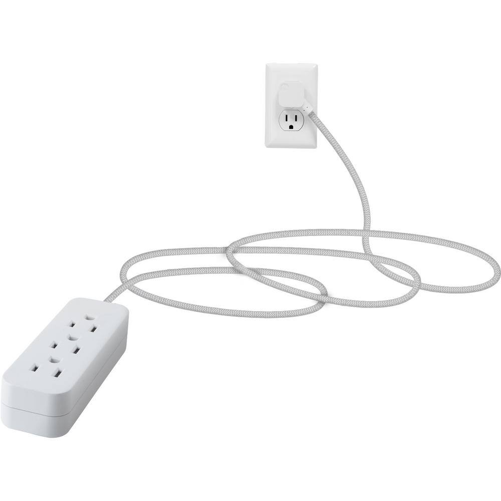 GE 10 ft. 163 Designer 3-Outlet Extension Cord with Low-Profile Flat Plug White 37592