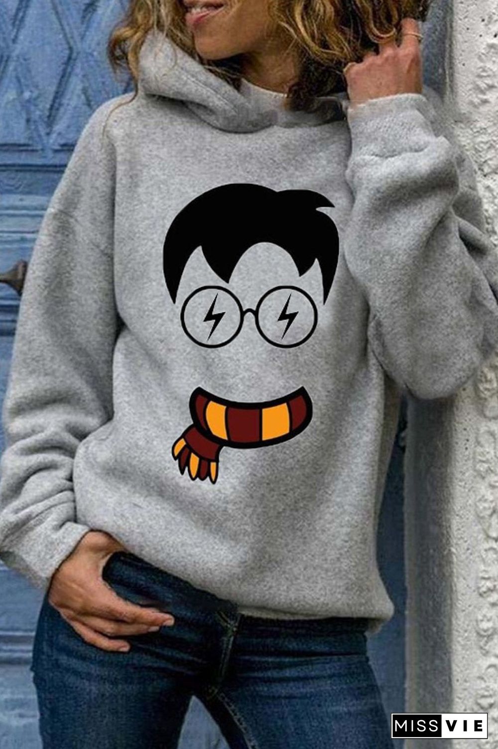 Cartoon Printed Casual Hooded Sweatshirt