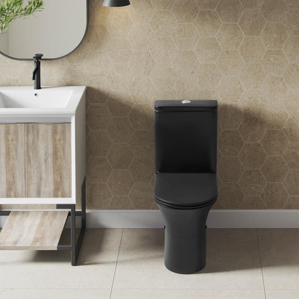 Swiss Madison Calice 2piece 128 GPF Dual Flush Elongated Rear Outlet Toilet in Matte Black Seat Included