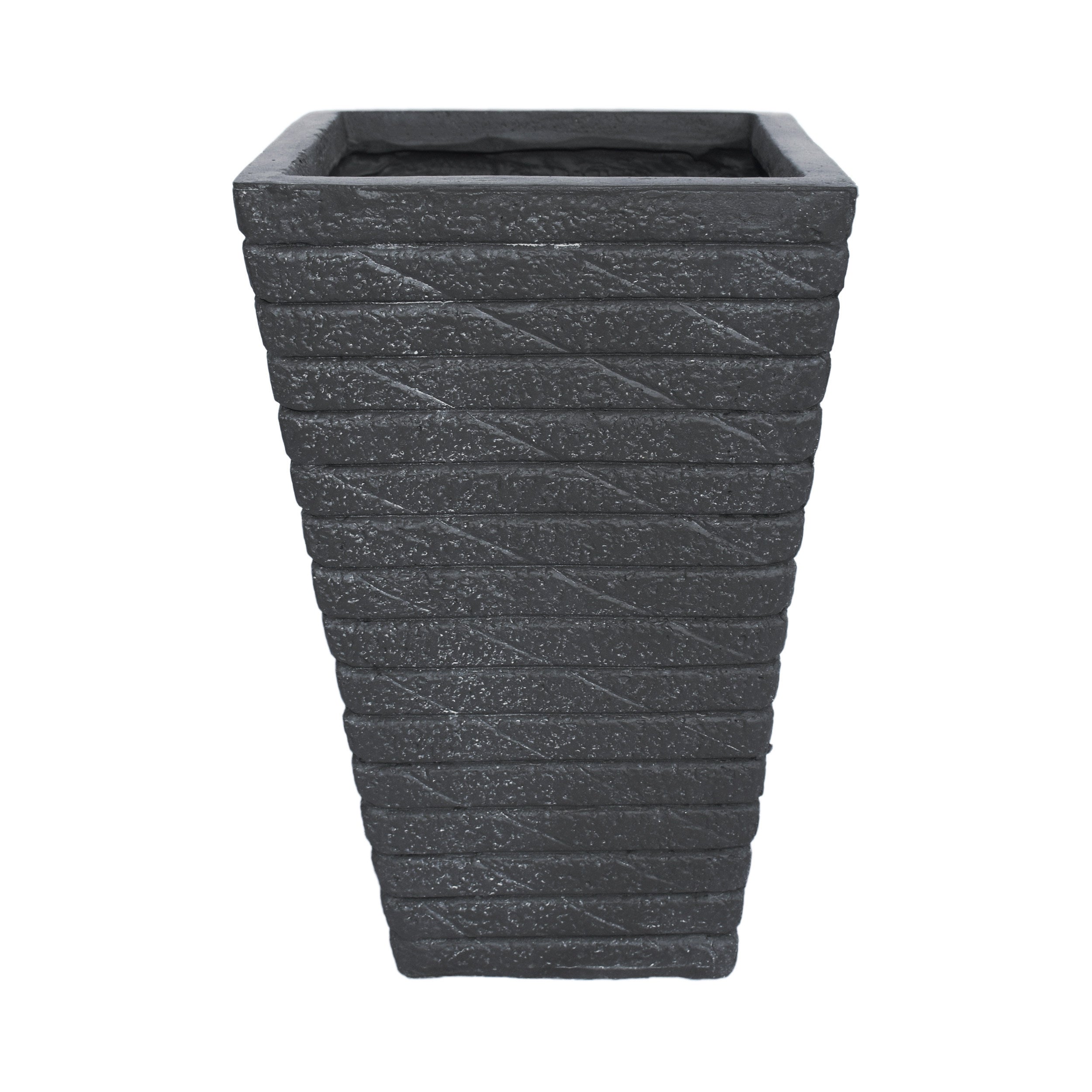 Hedy Garden Urn Planter, Square, Tapered, Riveted, Lightweight Concrete