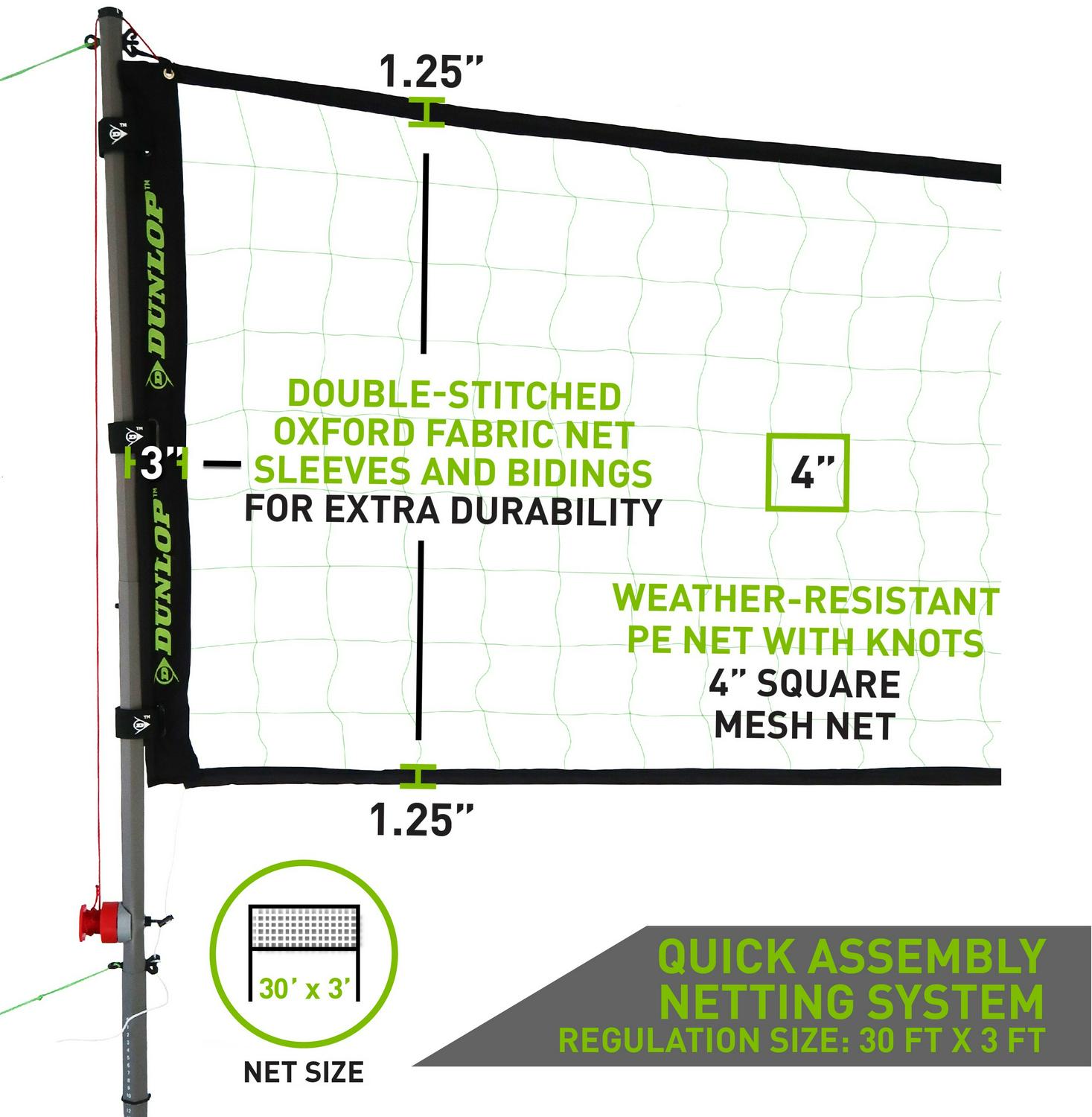 Dunlop Quick Setup Competitive Outdoor Volleyball Set Green