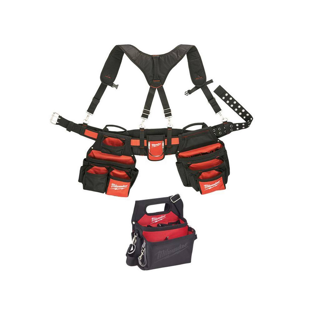 MW General Contractor Work Belt with Suspension Rig  15-Pocket Electricians Work PouchHolster with Quick Adjust Belt 48-22-8120-48-22-8112