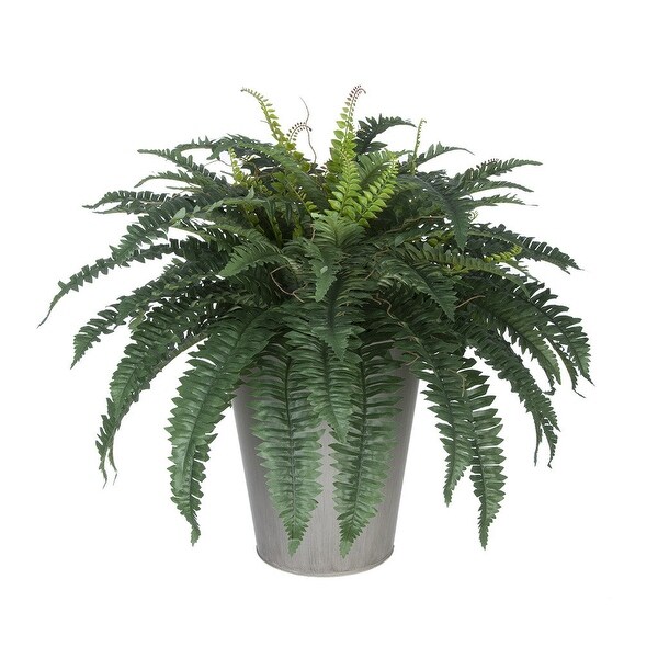 Faux Fern in Round Zinc Planter