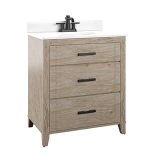 Glacier Bay Farmdale 30 in. W x 20 in. D x 37.9 in. H Bath Vanity in Natural Oak with Stone Top 30BV35083ZPO117