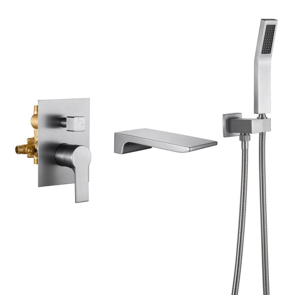 Satico Single-Handle Wall Mount RomanTub Faucet with Hand Shower in Brushed Nickel (Valve Included) SS88020DA