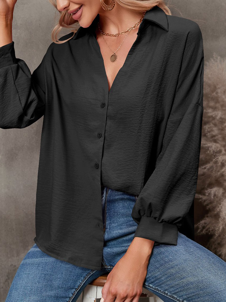 Casual Loose Solid Color Long Sleeve Blouse