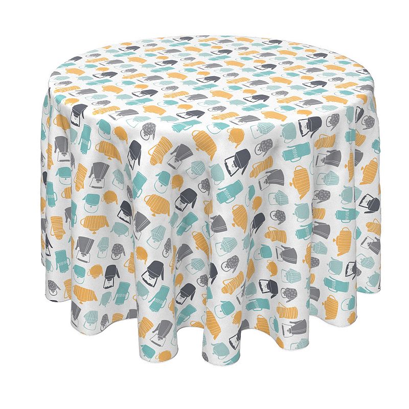 Round Tablecloth， 100% Polyester， 90 Round， Vintage Teapots