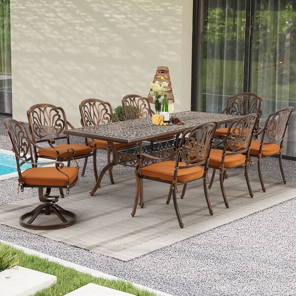 9Piece Outdoor Dining Set with 1 Table + 8 Chairs，AllWeather Aluminum Outdoor Patio Sets for Patio，Backyard，Garden