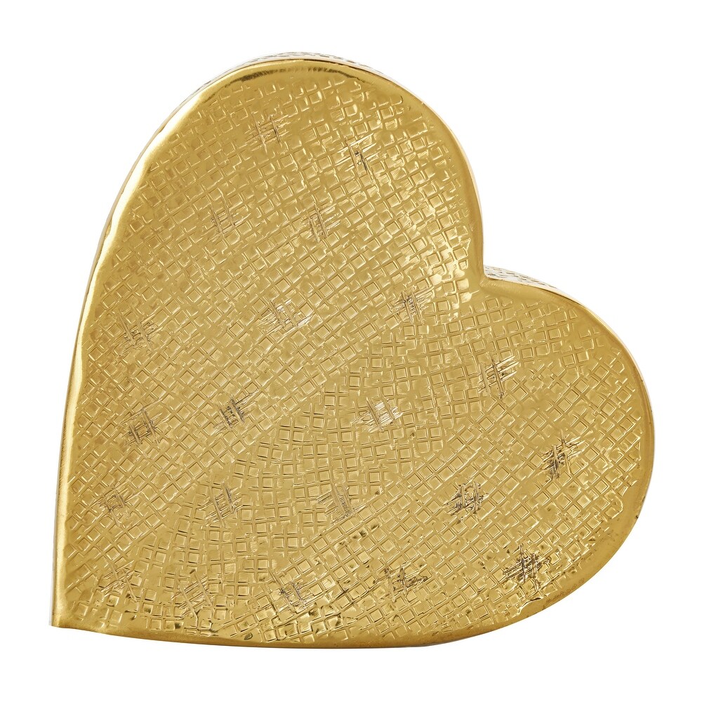 Gold or Silver Aluminum Slanted Heart Sculpture with Cube Textured Exterior