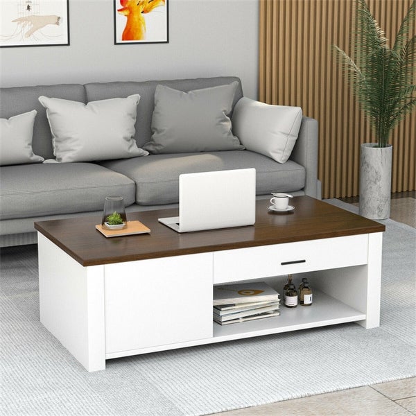 Modern Coffee Table with Front Back Drawers and Compartments