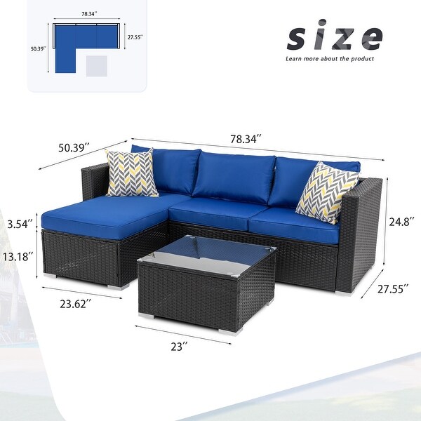 Futzca Outdoor Furniture Patio Sets，Low Back AllWeather Small Rattan Sectional Sofa