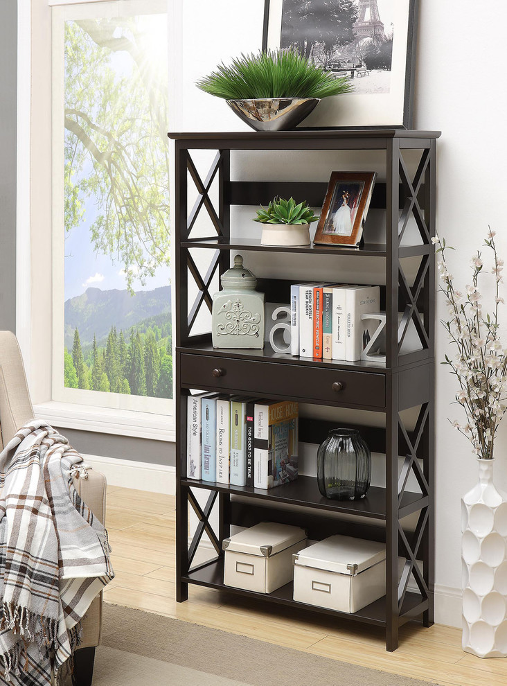 Convenience Concepts Oxford 5 Tier Bookcase with Drawer in Black Wood Finish   Transitional   Bookcases   by Homesquare  Houzz