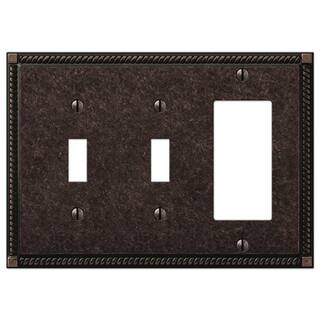 AMERELLE Georgian 3 Gang 2-Toggle and 1-Rocker Metal Wall Plate - Tumbled Aged Bronze 54TTRAZ