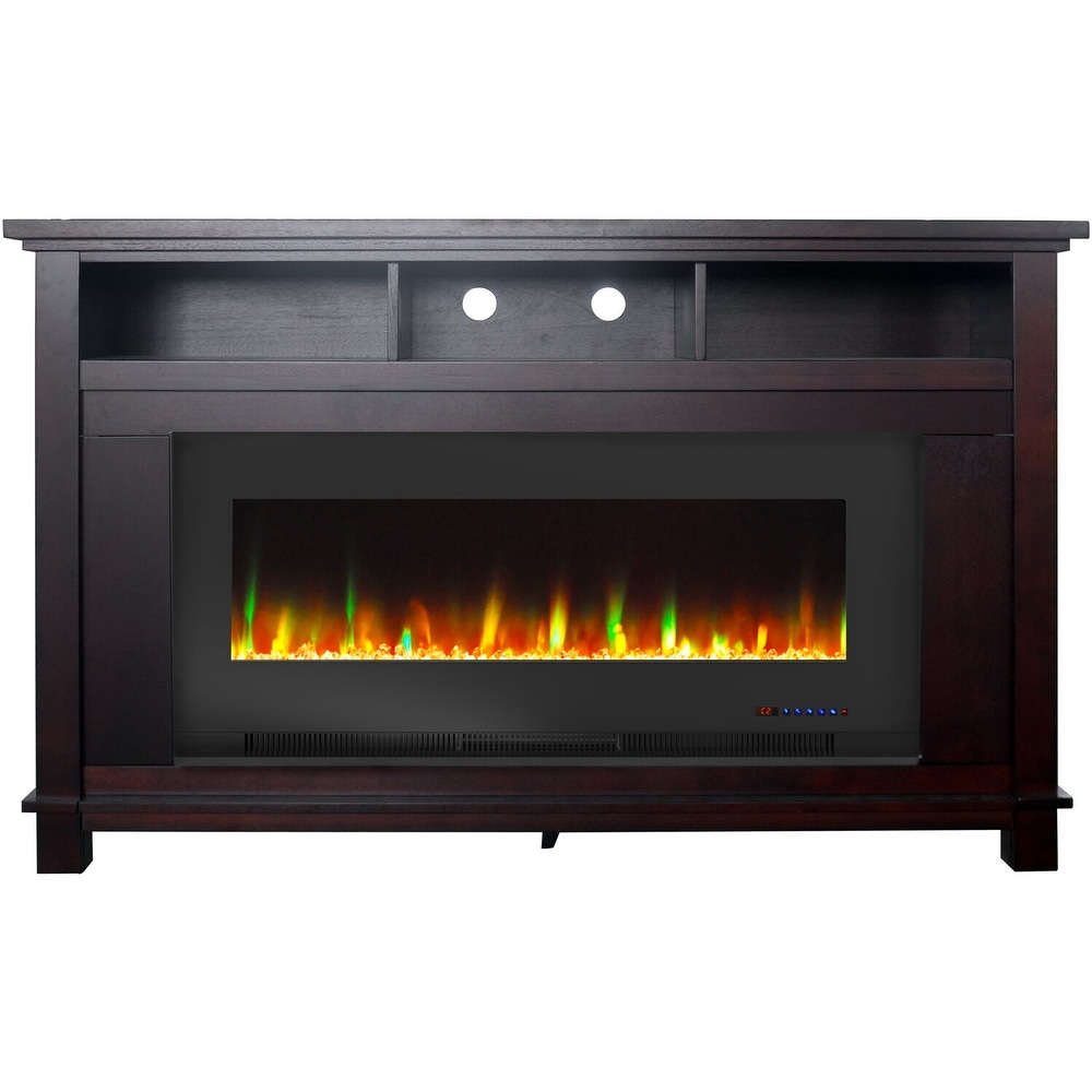 Hanover Winchester Electric Fireplace TV Stand and Color Changing LED Heater Insert with Crystal Rock Display  Mahogany