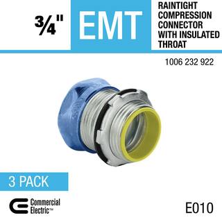 Commercial Electric 34 in. Electrical Metallic Tubing (EMT) Raintight Compression Connector with Insulated Throat (3-Pack) FECRIS-75-3