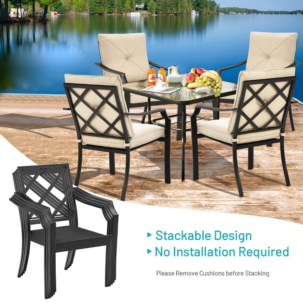 Costway 4 Pcs Patio Dining Chairs Stackable Removable Cushions Garden Deck