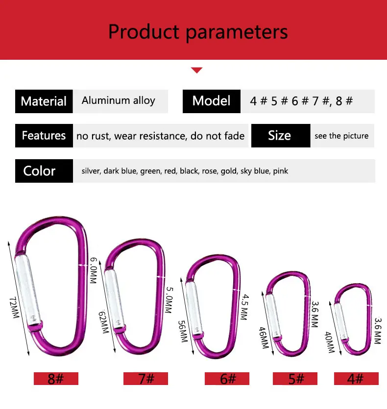 Wholesale 5  flat D Ring accept engraved laser printing silk custom logo aluminum metal steel keychain hook karabiner carabiner