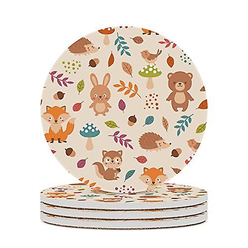 Round Drink Coasters 6 Pcs Woodland Animals Absorbent Ceramic Coaster With Cork Base For Coffee Cups Housewarming Gift For Home Decor