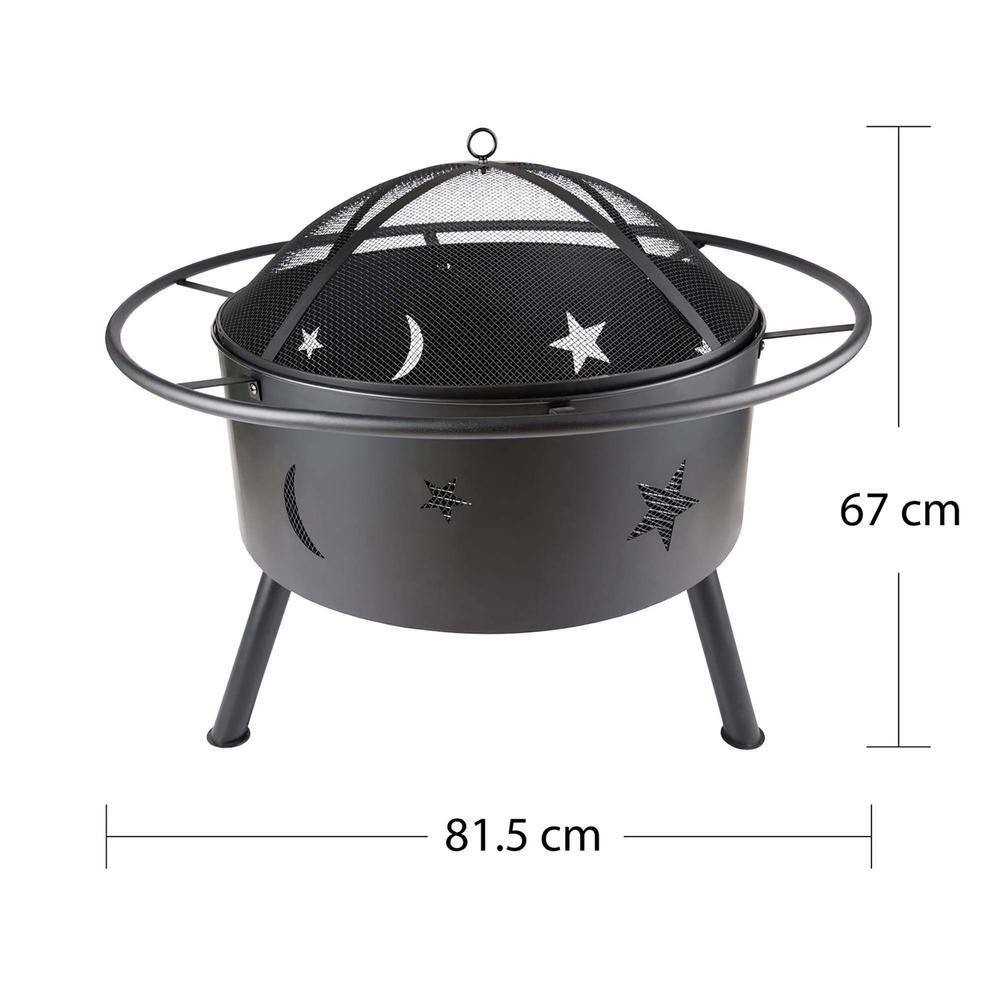 Sireck 32 in. W x 26 in. H Outdoor Metal Wood Black Fire Pit ZZQ-THDXP1027