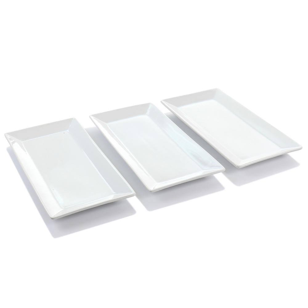 Elama 12.50 in. x 5 in. x 12 in. 3-Tier White Porcelain Rectangular Plate Serveware Set 985115623M