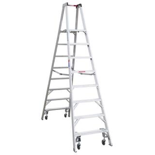 Werner 14 ft. Reach Aluminum Platform Twin Step Ladder with Casters 300 lb. Load Capacity Type IA Duty Rating PT378-4C