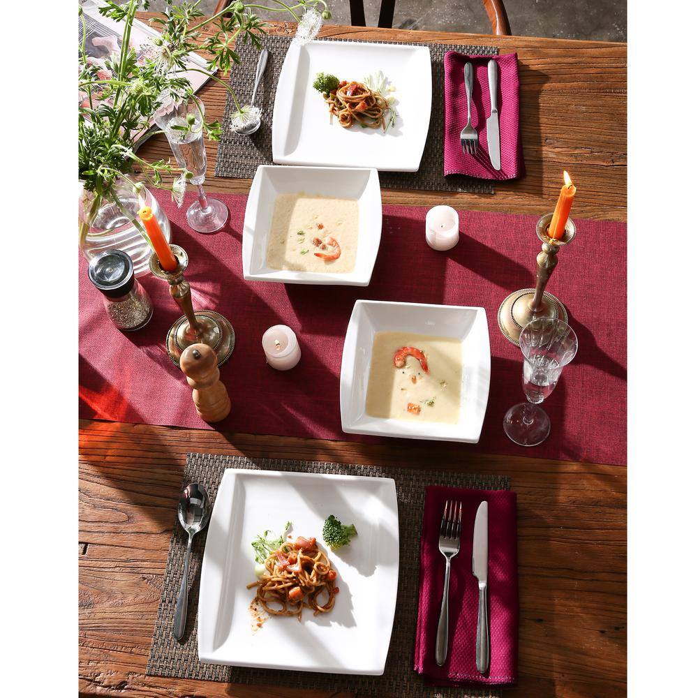 MALACASA 12-Piece White Porcelain Dinnerware Set Square Dinner Plates Soup Plates(Service for 6) BLANCE-12